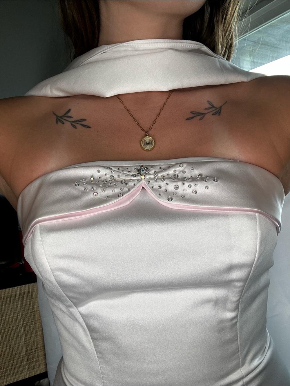 Vintage Baby pink Strapless Satin Wedding Gown - Picture 2 of 4